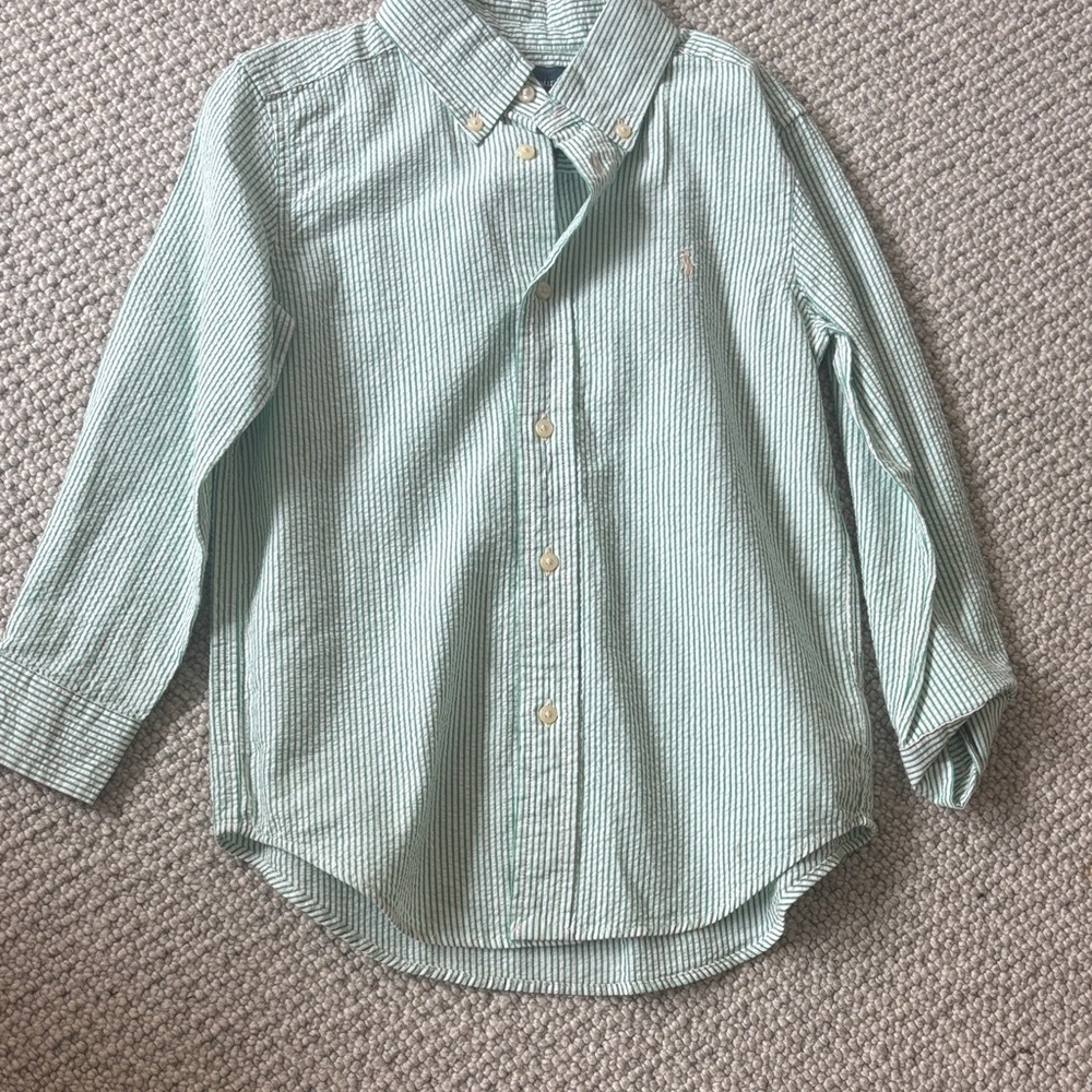 Polo by Ralph Lauren Kids Green Striped Button Down Shirt